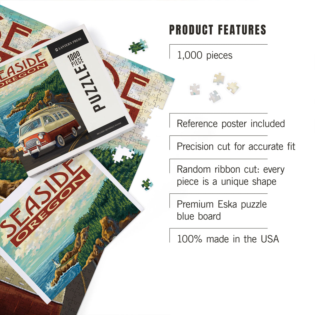 Seaside, Oregon, Camper Van, Jigsaw Puzzle Puzzle Lantern Press 