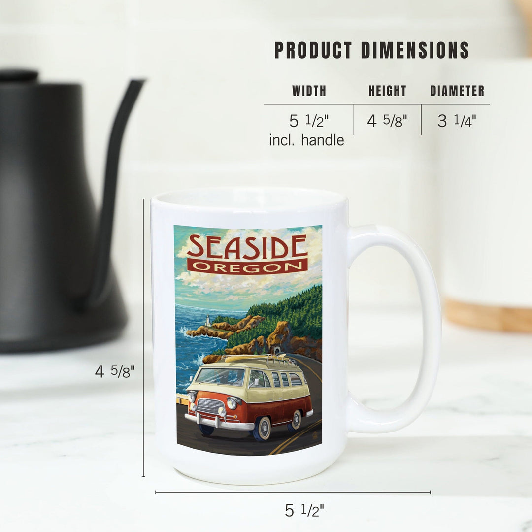 Seaside, Oregon, Camper Van, Lantern Press Artwork, Ceramic Mug Mugs Lantern Press 