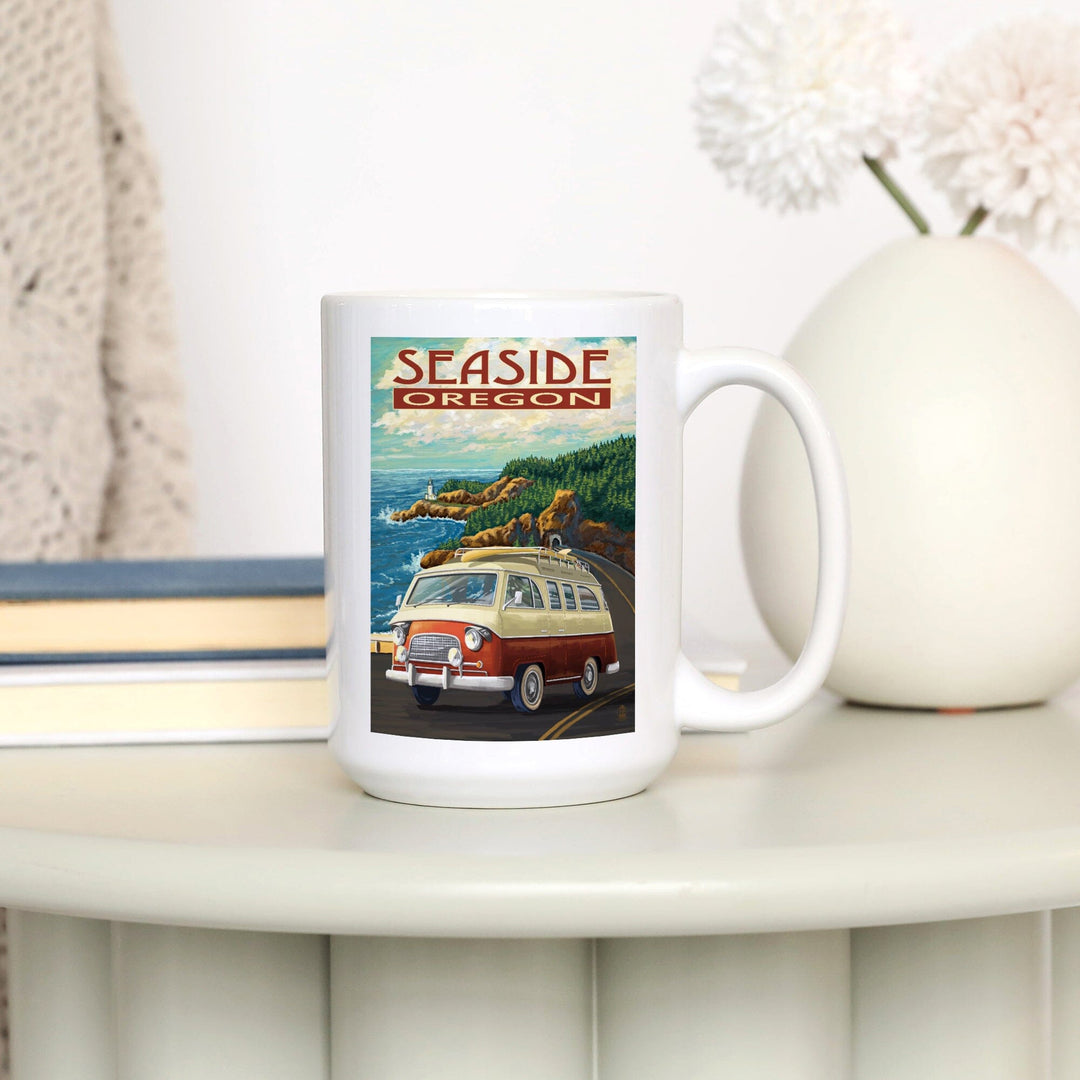 Seaside, Oregon, Camper Van, Lantern Press Artwork, Ceramic Mug Mugs Lantern Press 