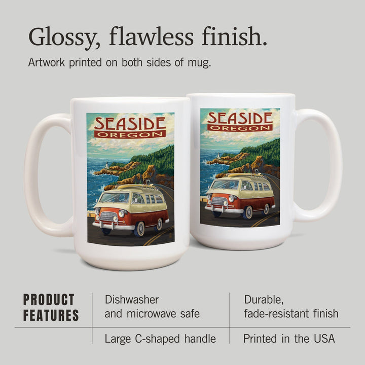 Seaside, Oregon, Camper Van, Lantern Press Artwork, Ceramic Mug Mugs Lantern Press 