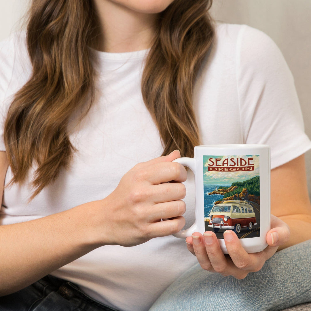 Seaside, Oregon, Camper Van, Lantern Press Artwork, Ceramic Mug Mugs Lantern Press 