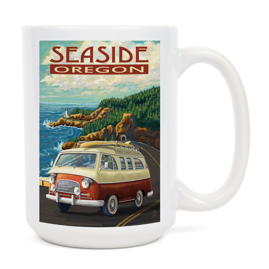 Seaside, Oregon, Camper Van, Lantern Press Artwork, Ceramic Mug Mugs Lantern Press 