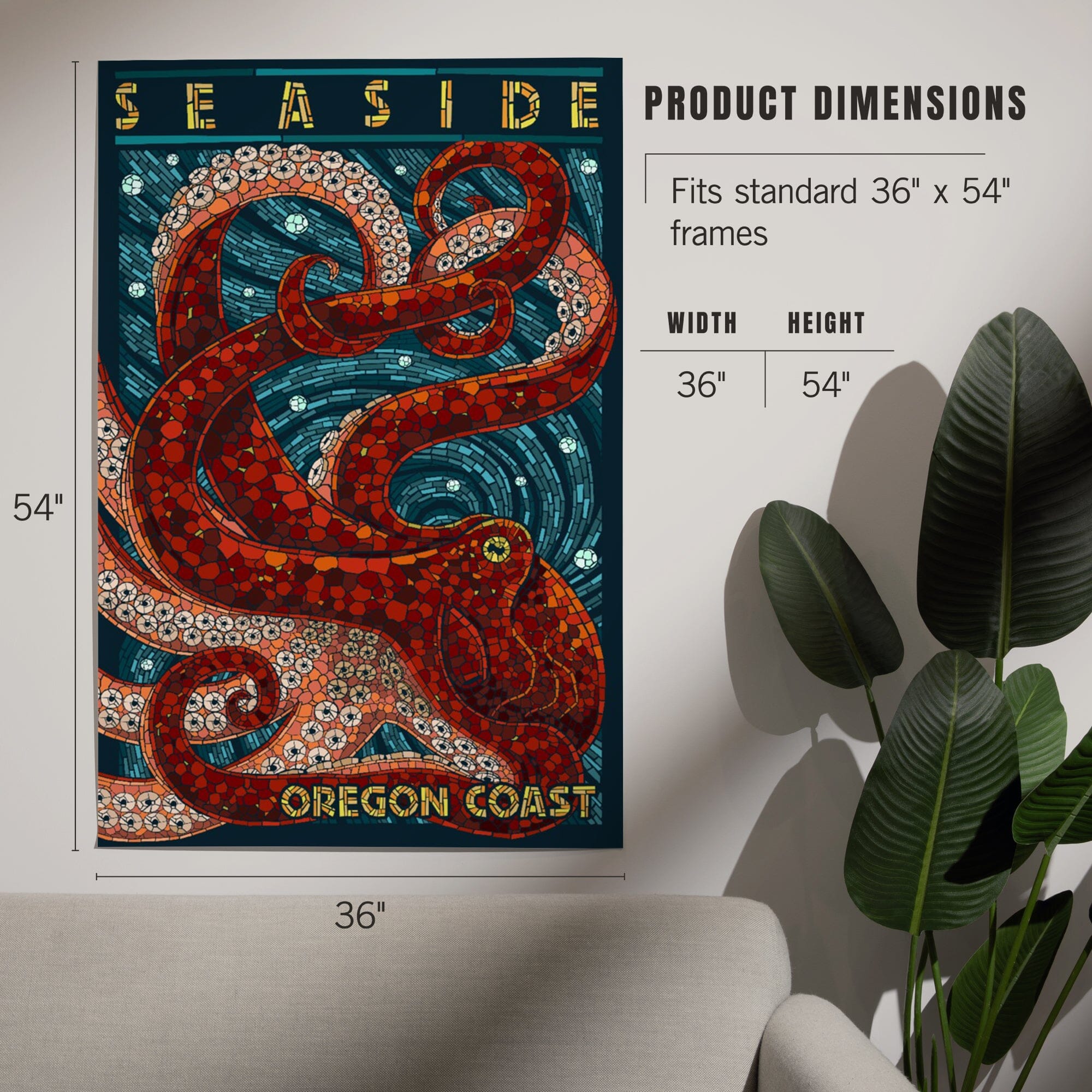 Seaside, Oregon Coast, Octopus, Mosaic art prints, metal