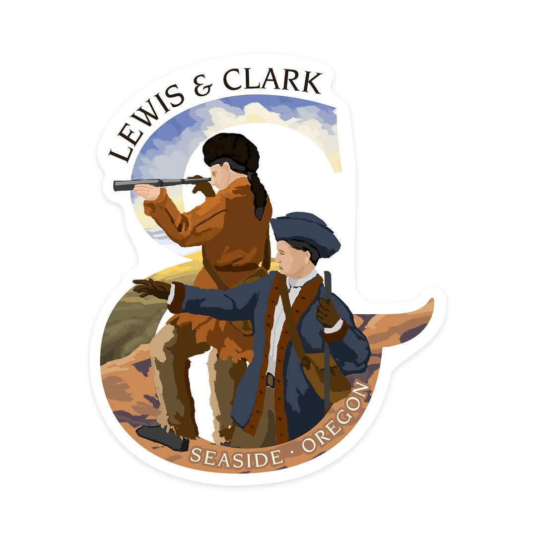 Seaside, Oregon, Lewis and Clark, Contour, Vinyl Sticker Sticker Lantern Press 