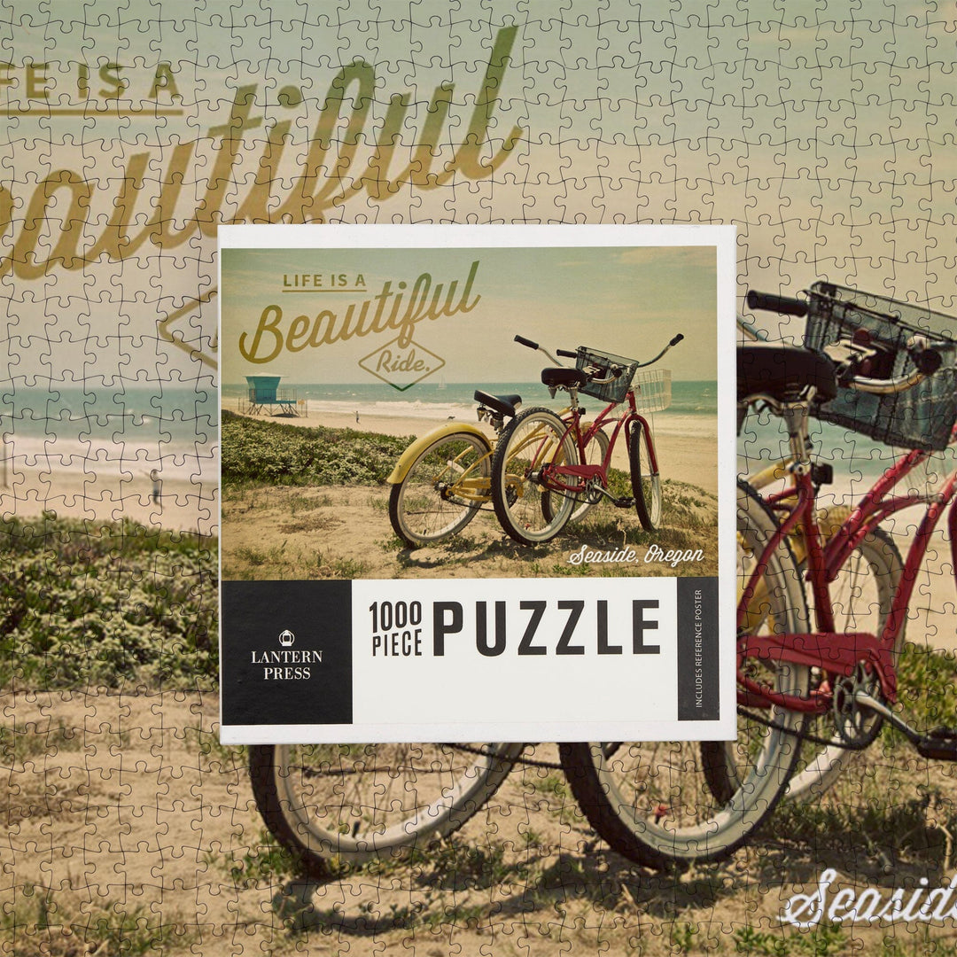 Seaside, Oregon, Life is a Beautiful Ride, Bicycles and Beach Scene, Photograph, Jigsaw Puzzle Puzzle Lantern Press 