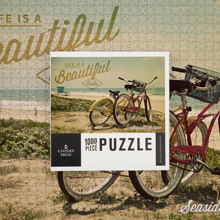 Seaside, Oregon, Life is a Beautiful Ride, Bicycles and Beach Scene, Photograph, Jigsaw Puzzle Puzzle Lantern Press 