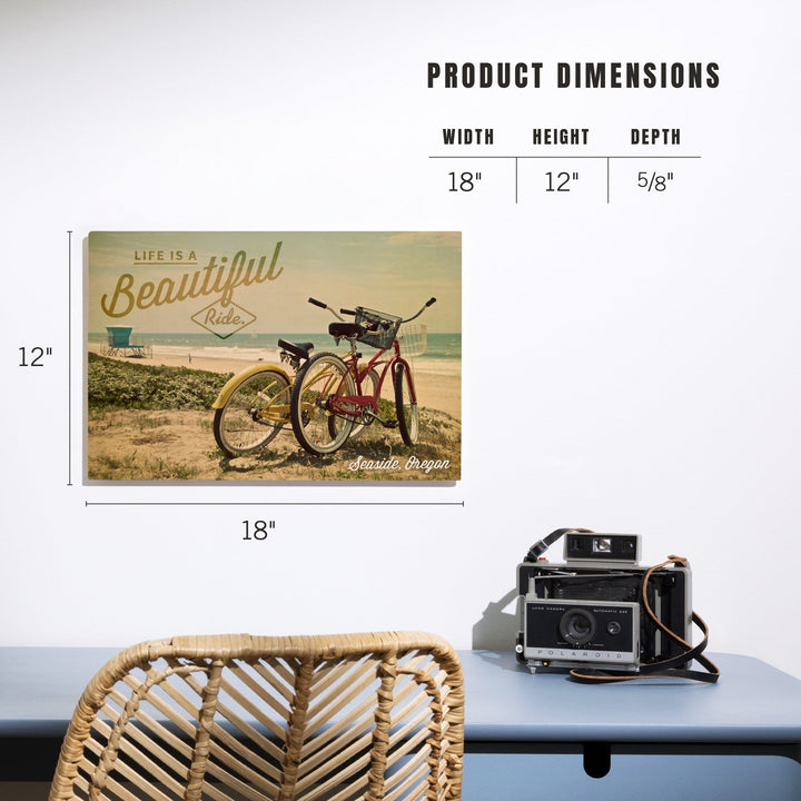 Seaside, Oregon, Life is a Beautiful Ride, Bicycles & Beach Scene, Photograph, Wood Signs and Postcards Wood Lantern Press 