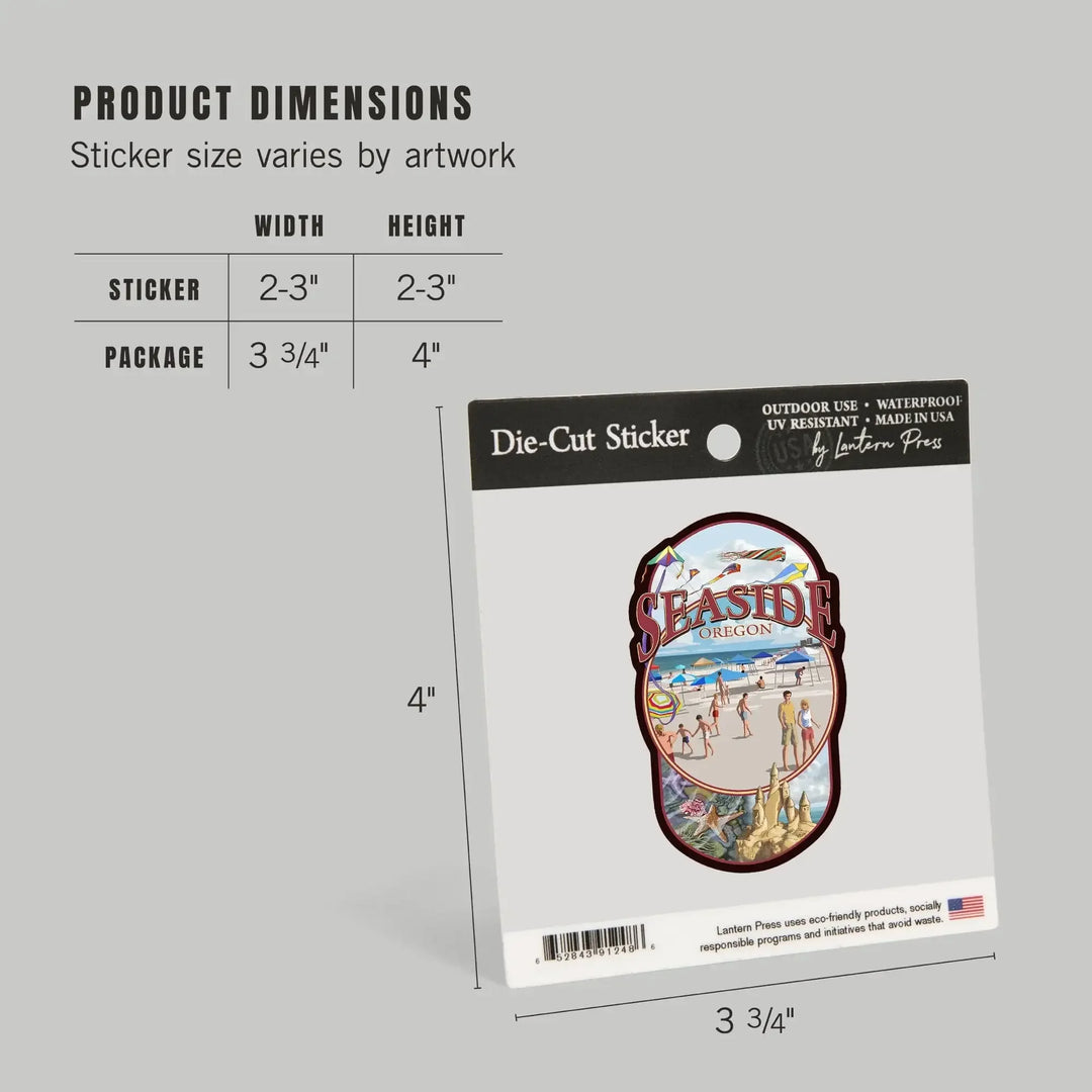 Seaside, Oregon, Montage, Contour, Vinyl Sticker Sticker Lantern Press 