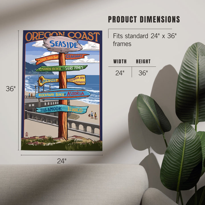 Seaside, Oregon, Signpost, Art & Giclee Prints Art Lantern Press 