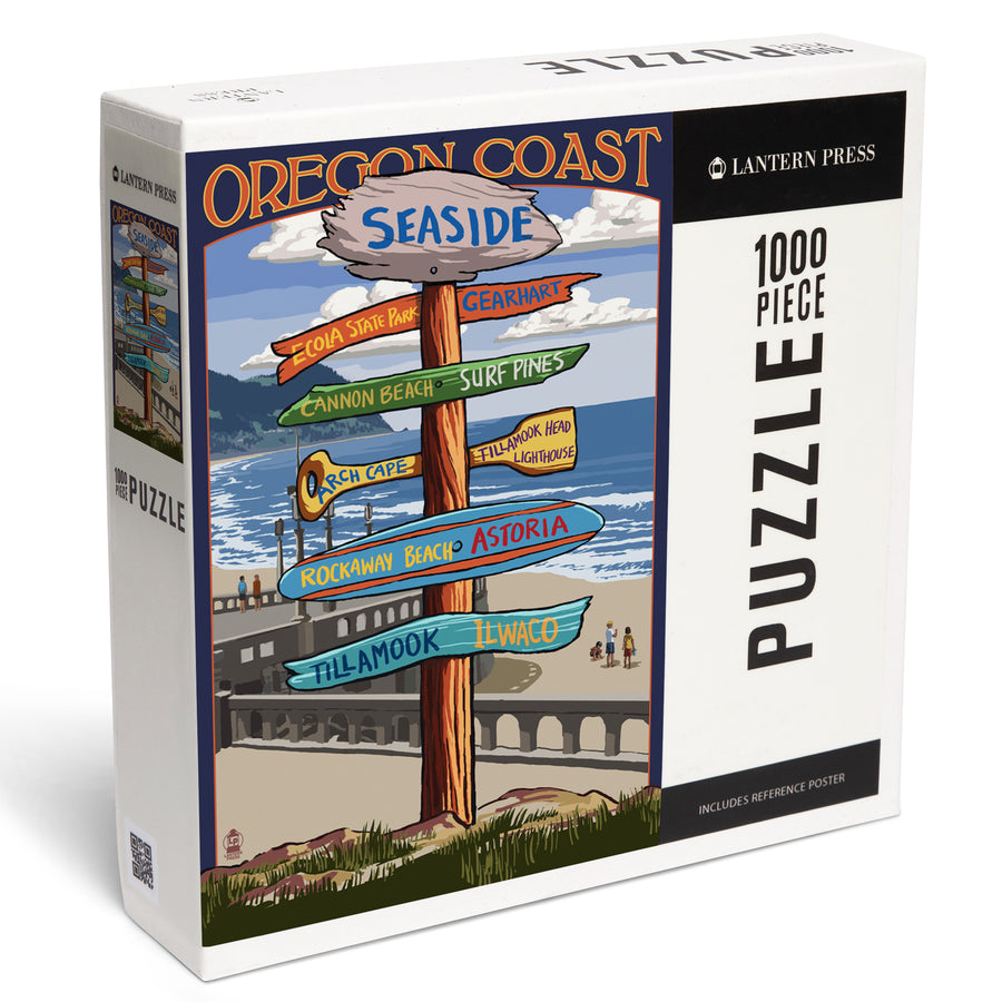 Seaside, Oregon, Signpost, Jigsaw Puzzle Puzzle Lantern Press 