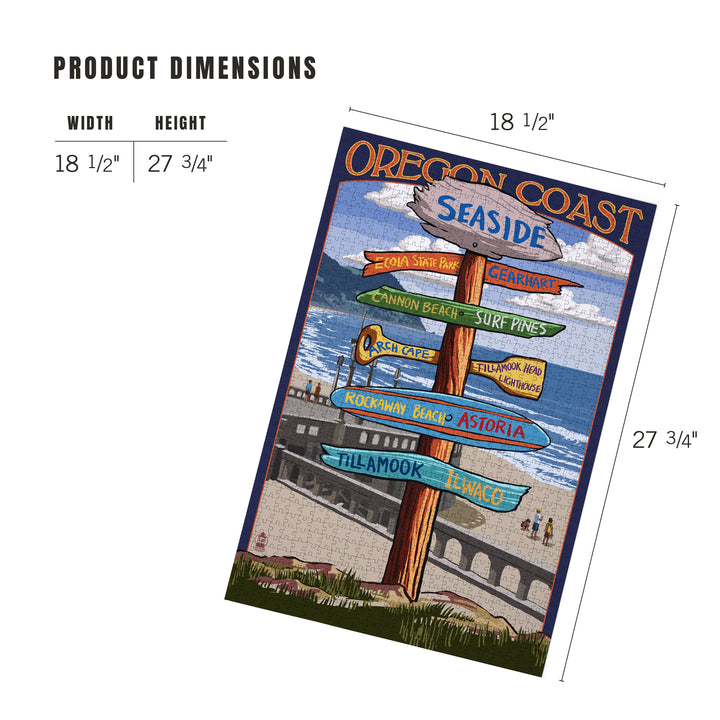 Seaside, Oregon, Signpost, Jigsaw Puzzle Puzzle Lantern Press 