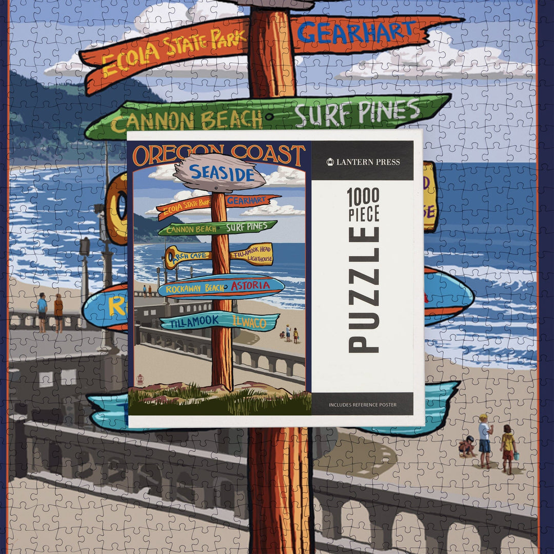 Seaside, Oregon, Signpost, Jigsaw Puzzle Puzzle Lantern Press 