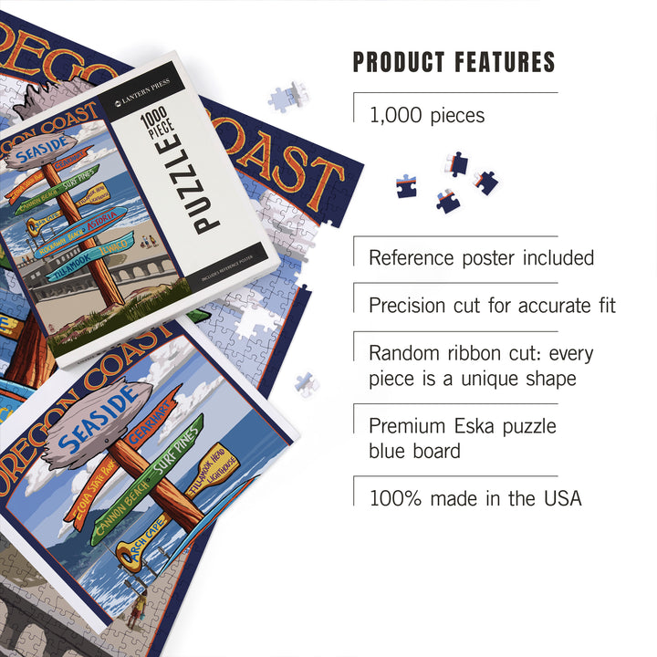 Seaside, Oregon, Signpost, Jigsaw Puzzle Puzzle Lantern Press 