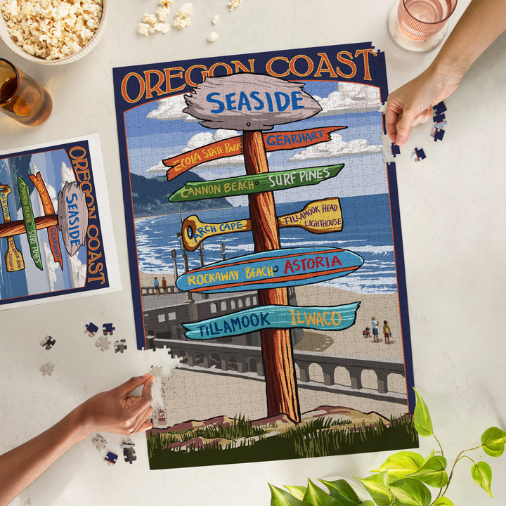 Seaside, Oregon, Signpost, Jigsaw Puzzle Puzzle Lantern Press 