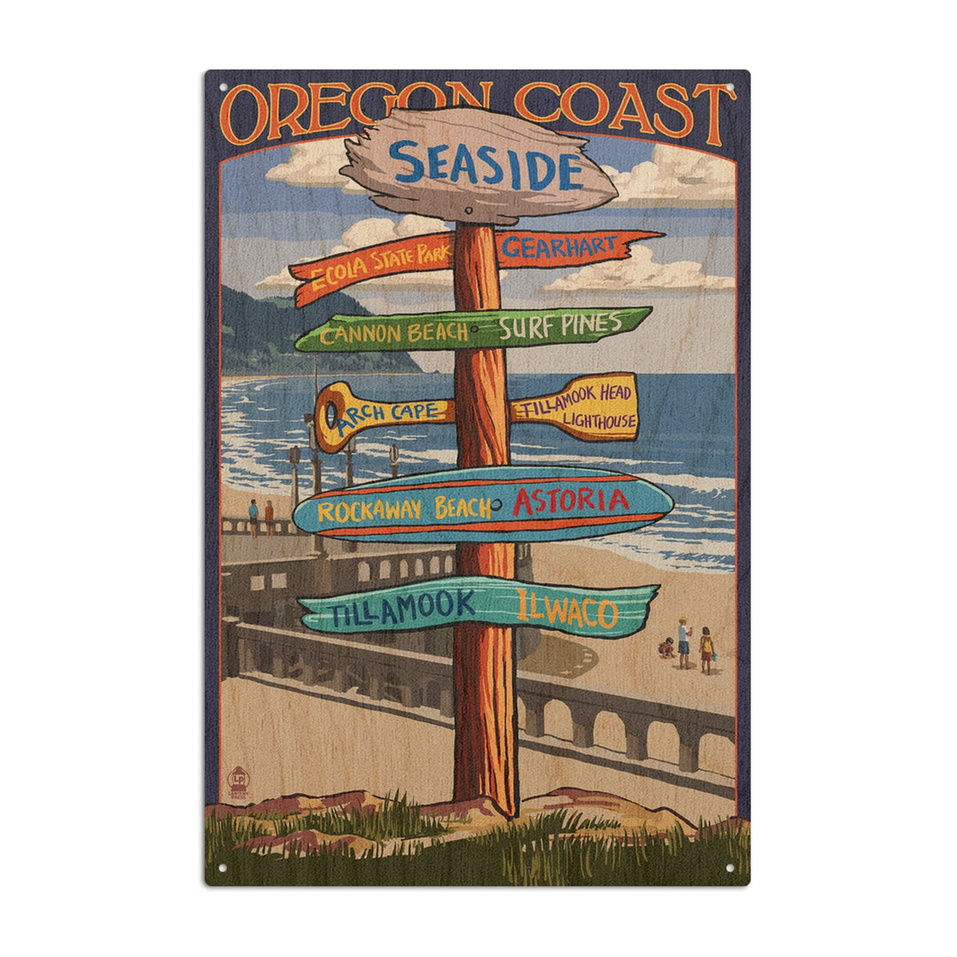 Seaside, Oregon, Signpost, Lantern Press Artwork, Wood Signs and Postcards Wood Lantern Press 10 x 15 Wood Sign 