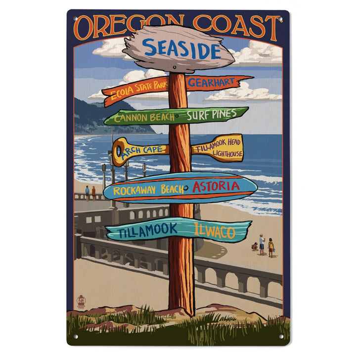 Seaside, Oregon, Signpost, Lantern Press Artwork, Wood Signs and Postcards Wood Lantern Press 