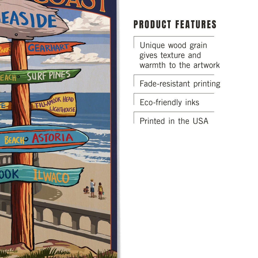 Seaside, Oregon, Signpost, Lantern Press Artwork, Wood Signs and Postcards Wood Lantern Press 