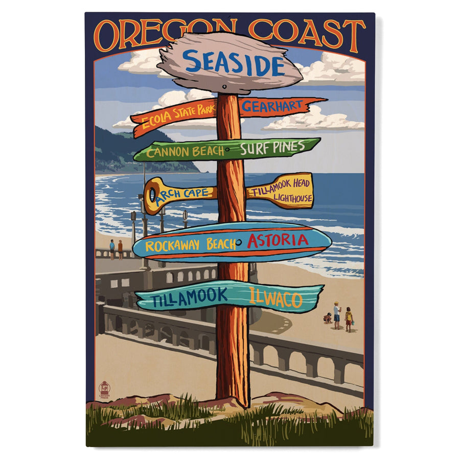Seaside, Oregon, Signpost, Lantern Press Artwork, Wood Signs and Postcards Wood Lantern Press 