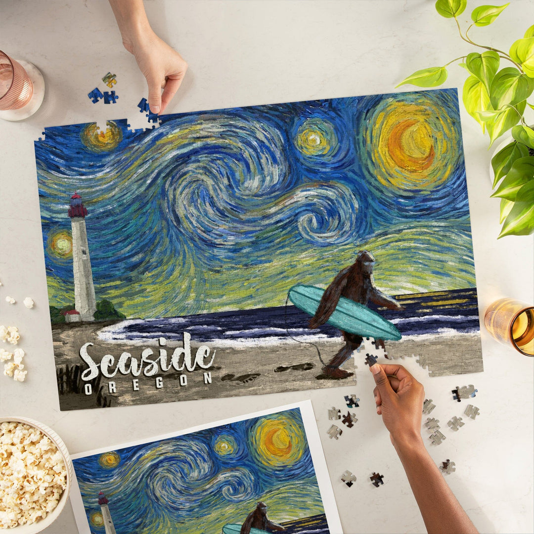 Seaside, Oregon, Starry Night, Bigfoot on the Beach, Jigsaw Puzzle Puzzle Lantern Press 