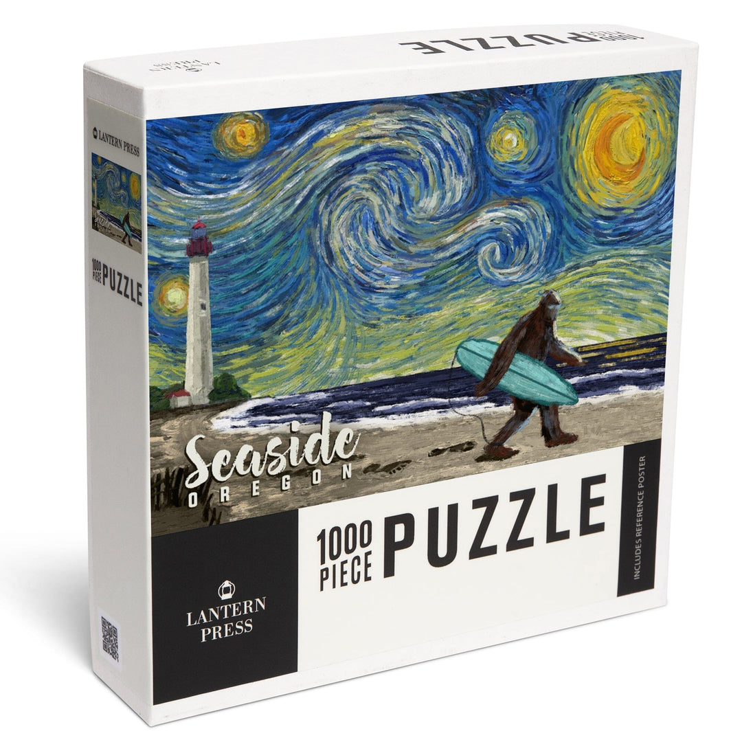 Seaside, Oregon, Starry Night, Bigfoot on the Beach, Jigsaw Puzzle Puzzle Lantern Press 