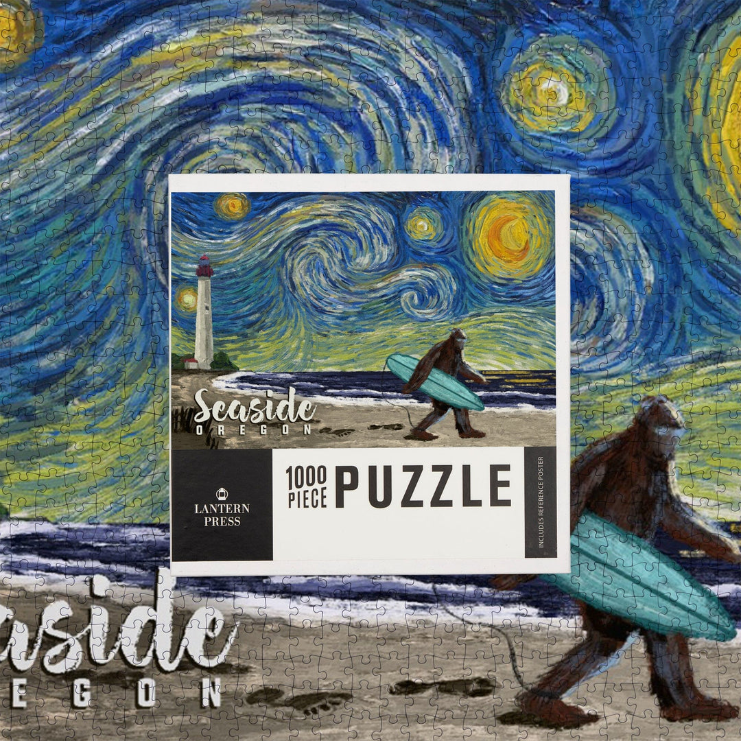 Seaside, Oregon, Starry Night, Bigfoot on the Beach, Jigsaw Puzzle Puzzle Lantern Press 