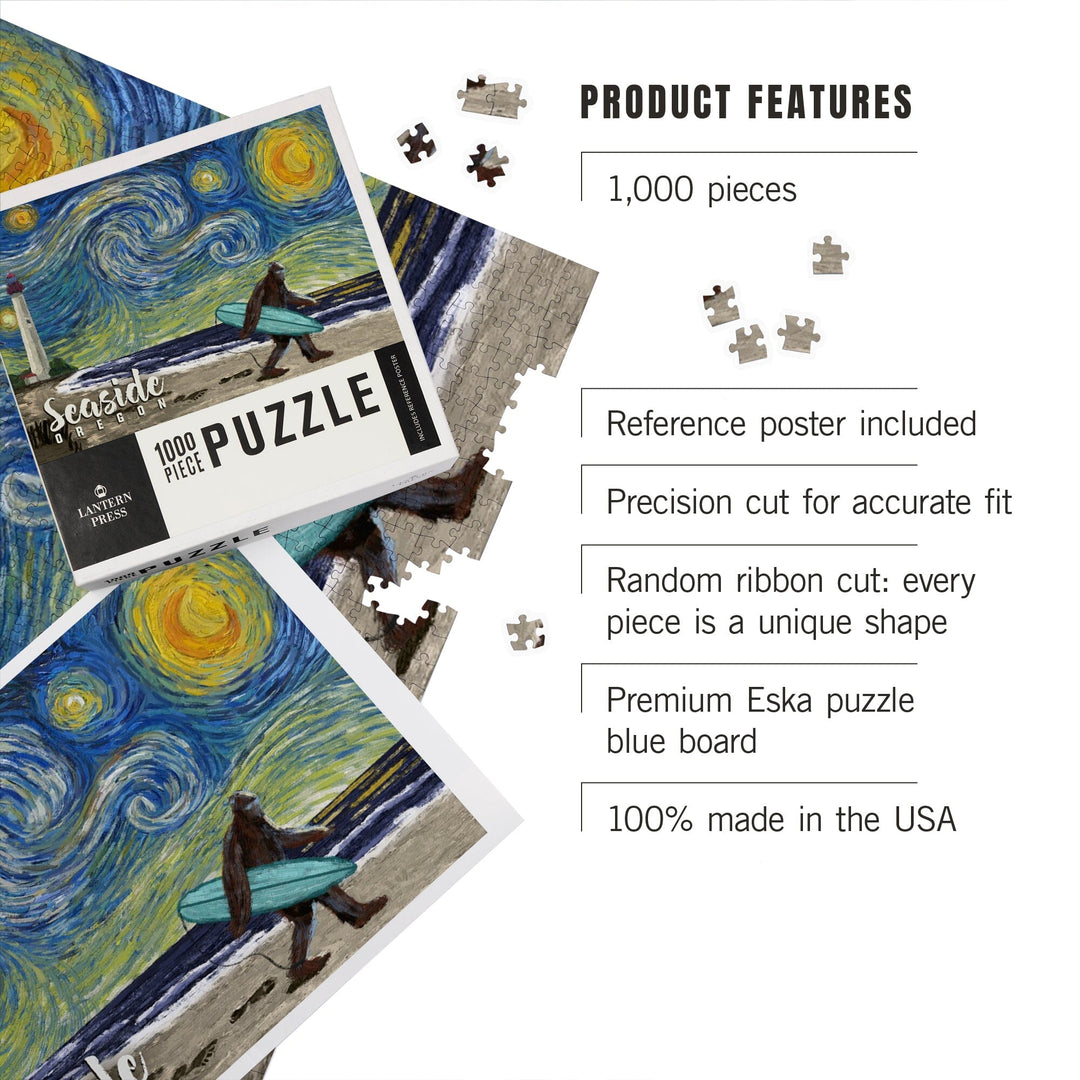 Seaside, Oregon, Starry Night, Bigfoot on the Beach, Jigsaw Puzzle Puzzle Lantern Press 