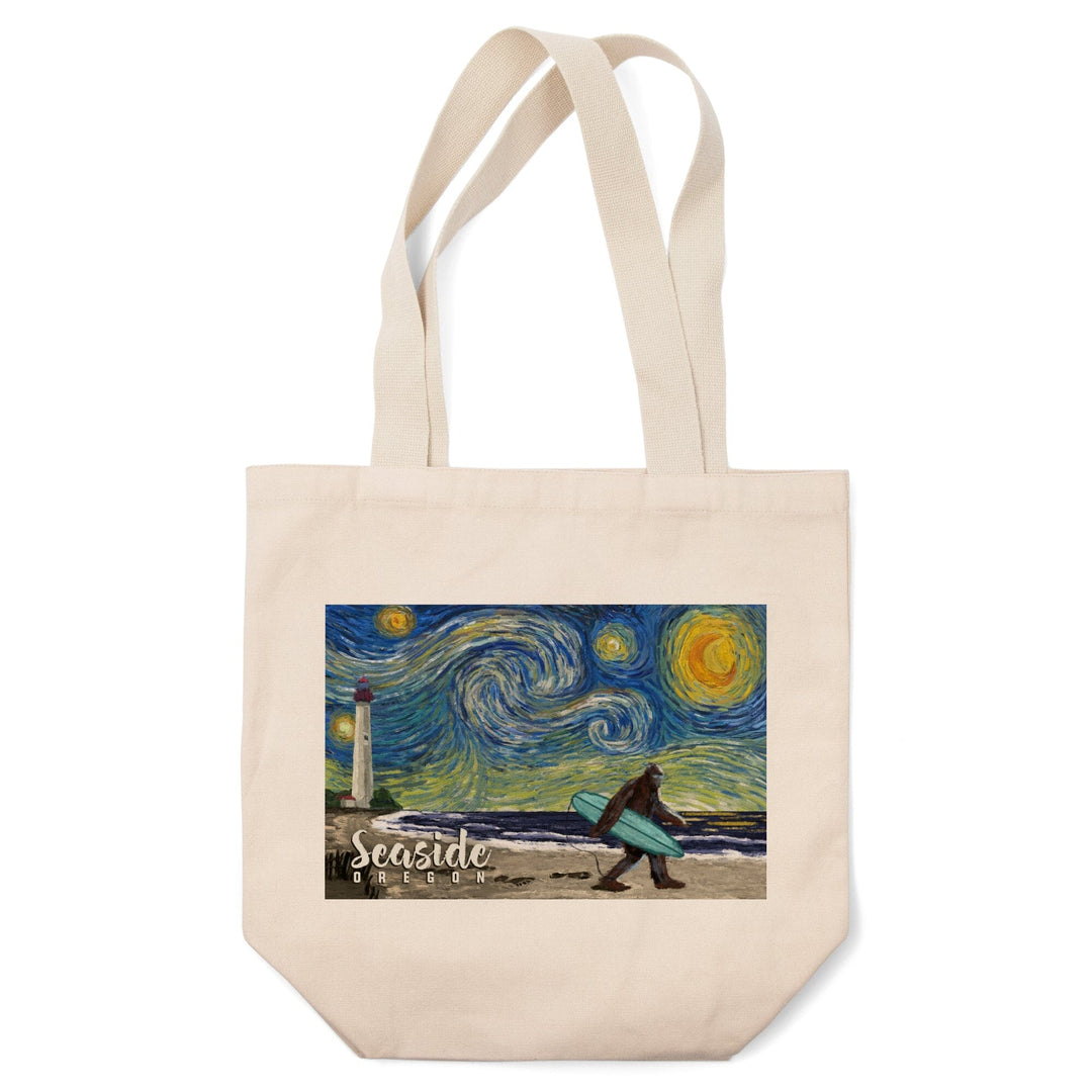 Seaside, Oregon, Starry Night, Bigfoot on the Beach, Tote Bag Totes Lantern Press 