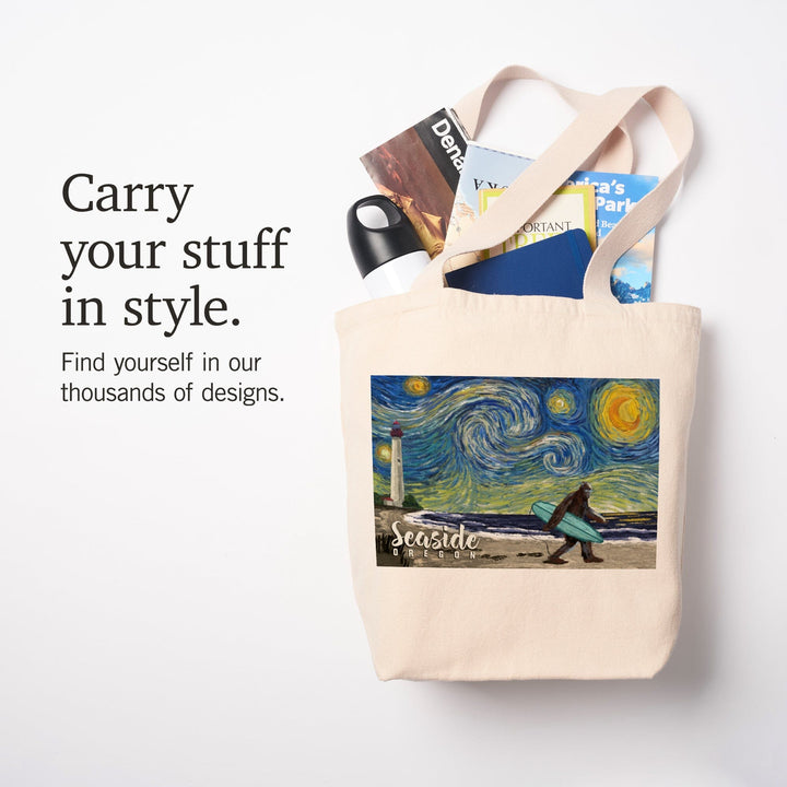 Seaside, Oregon, Starry Night, Bigfoot on the Beach, Tote Bag Totes Lantern Press 