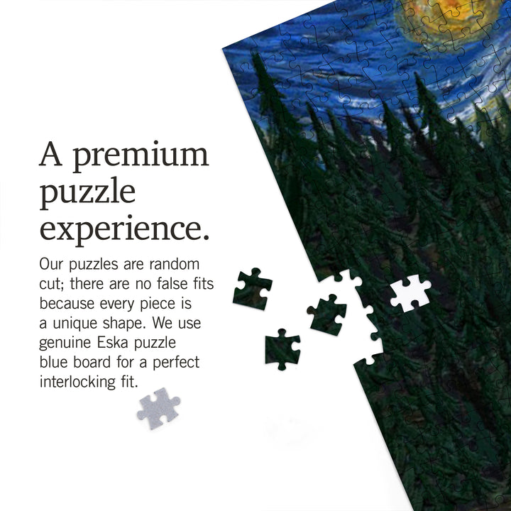 Seaside, Oregon, Trees and Shore, Starry Night, Jigsaw Puzzle Puzzle Lantern Press 