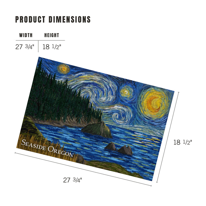 Seaside, Oregon, Trees and Shore, Starry Night, Jigsaw Puzzle Puzzle Lantern Press 