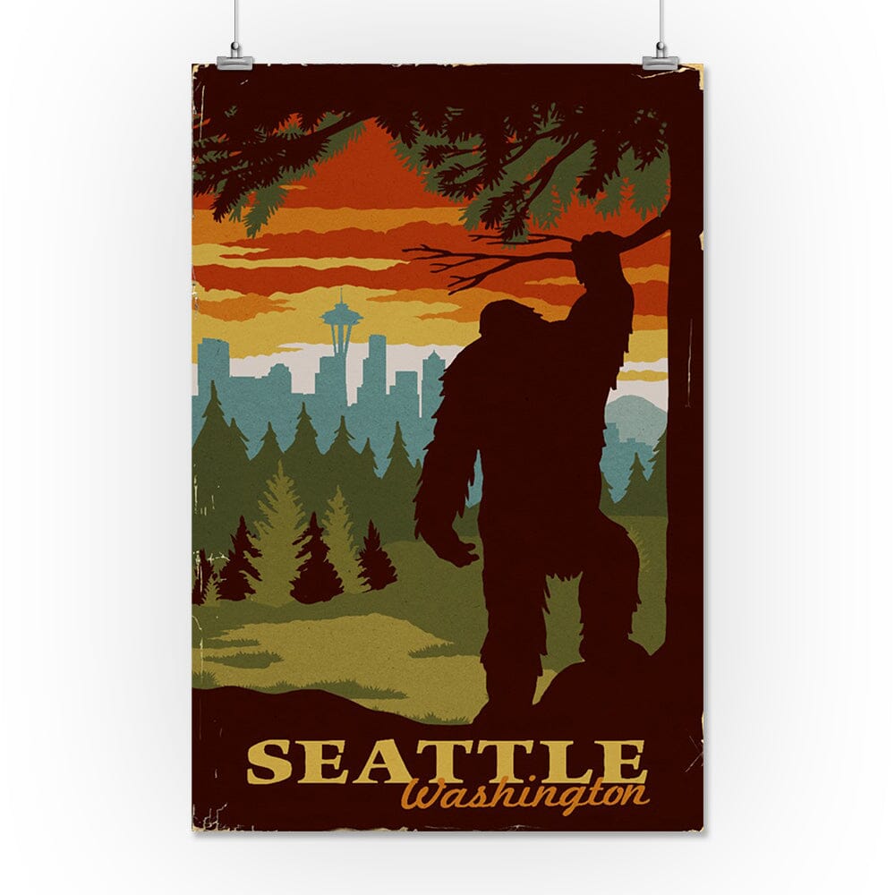 Seattle Skyline, Bigfoot, WPA Style, Art & Giclee Prints Art Lantern Press 16 x 24 Giclee Print 