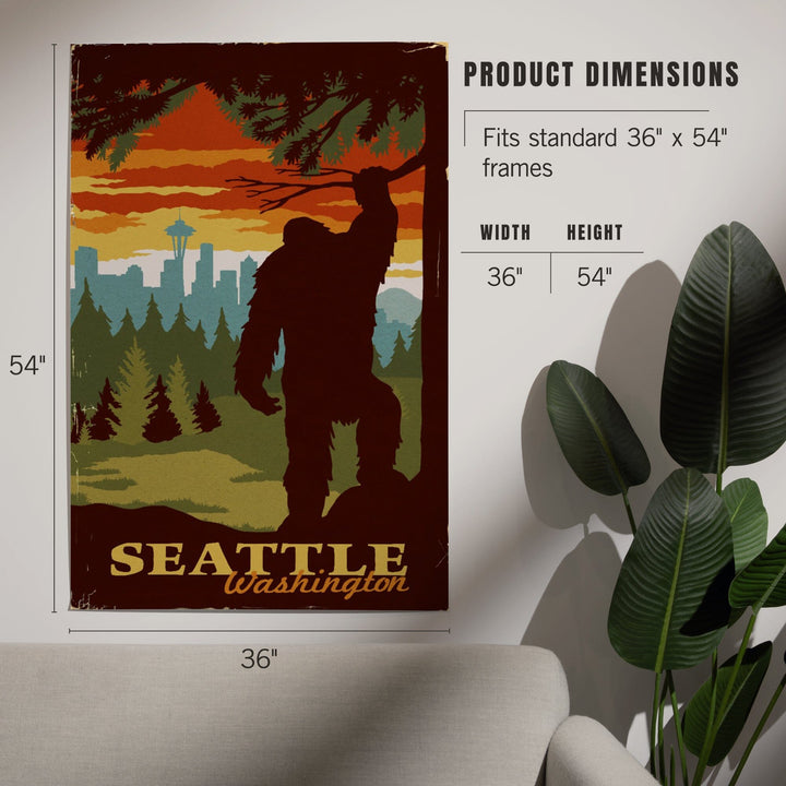 Seattle Skyline, Bigfoot, WPA Style, Art & Giclee Prints Art Lantern Press 