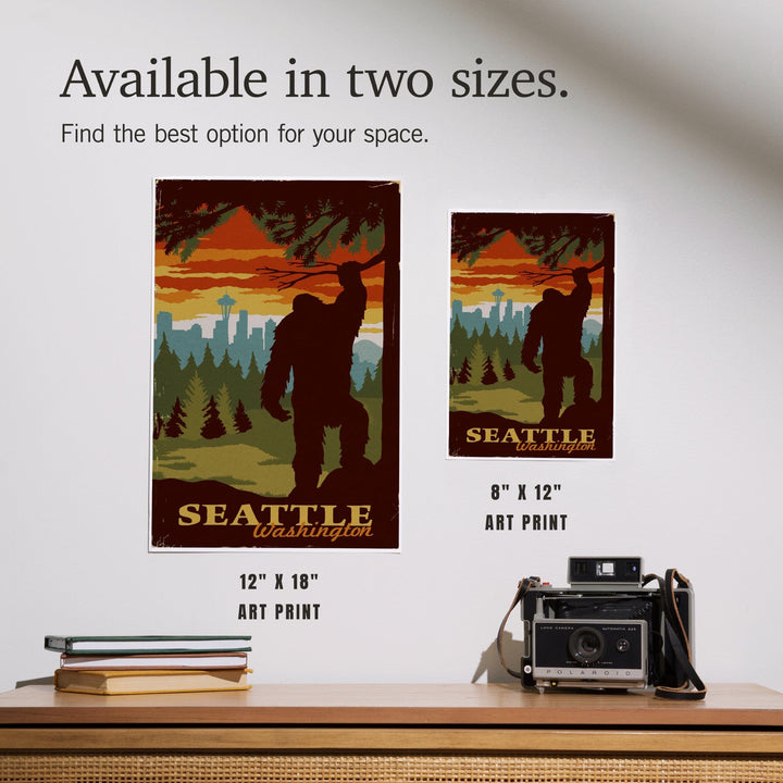 Seattle Skyline, Bigfoot, WPA Style, Art & Giclee Prints Art Lantern Press 