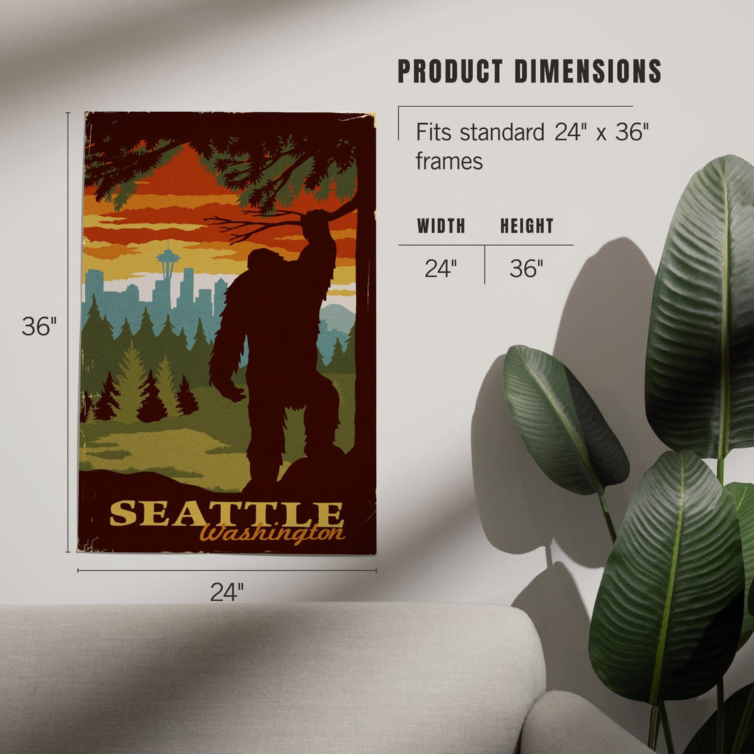 Seattle Skyline, Bigfoot, WPA Style, Art & Giclee Prints Art Lantern Press 