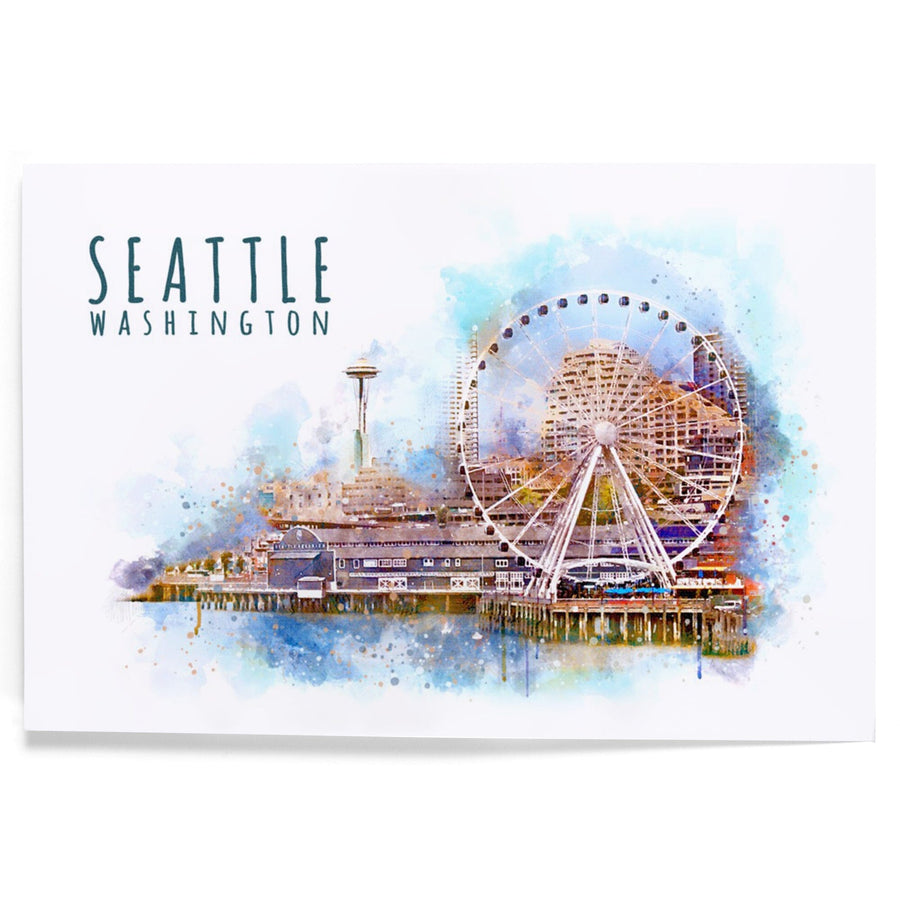 Seattle Skyline, Ferris Wheel, Watercolor, Art & Giclee Prints Art Lantern Press 