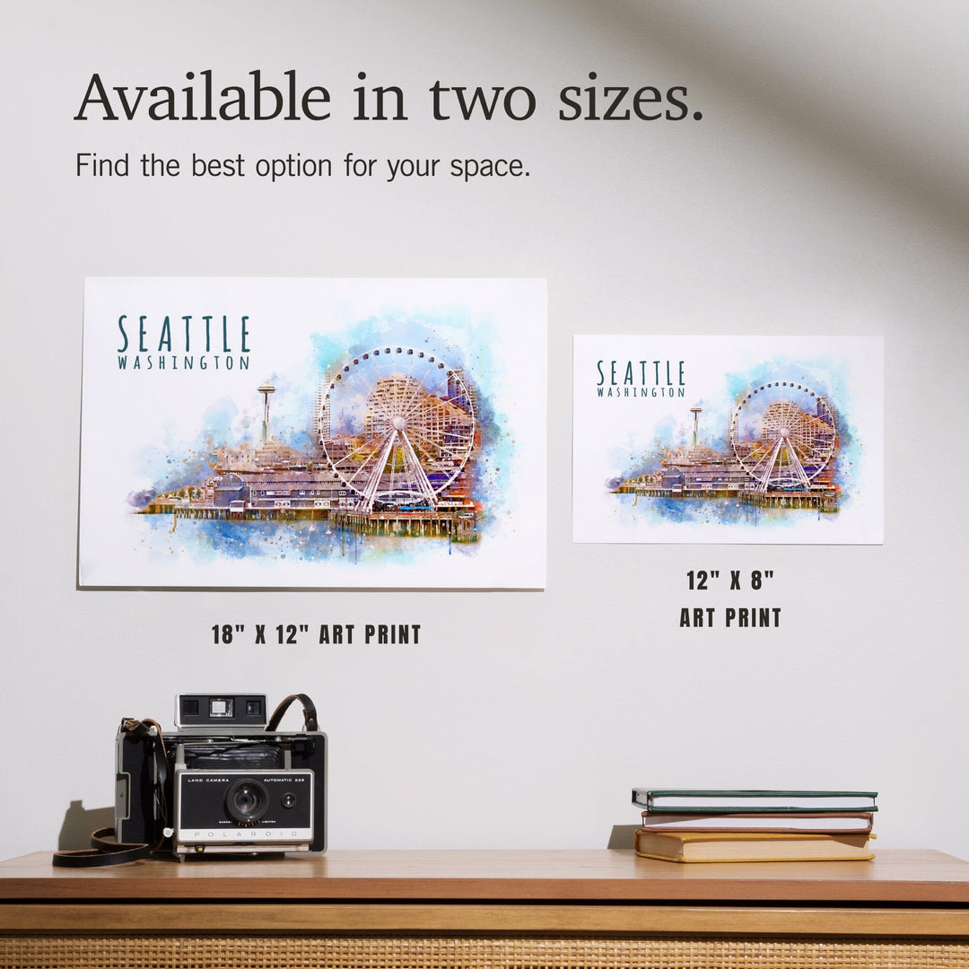 Seattle Skyline, Ferris Wheel, Watercolor, Art & Giclee Prints Art Lantern Press 