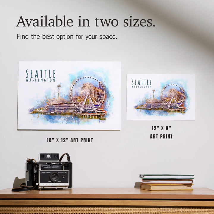 Seattle Skyline, Ferris Wheel, Watercolor, Art & Giclee Prints Art Lantern Press 
