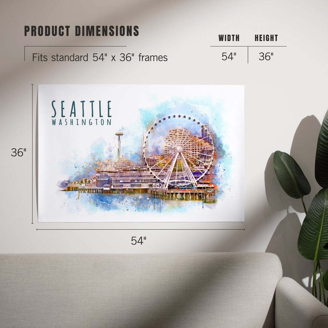 Seattle Skyline, Ferris Wheel, Watercolor, Art & Giclee Prints Art Lantern Press 