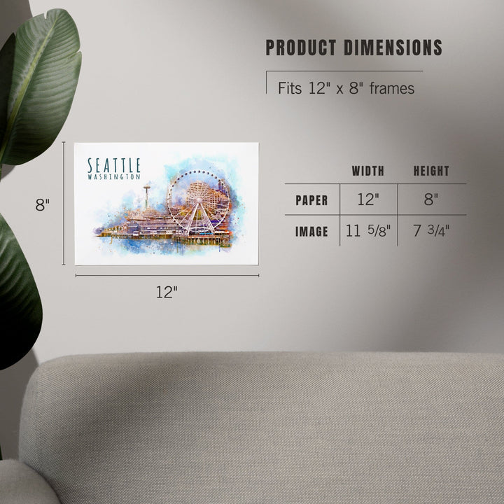 Seattle Skyline, Ferris Wheel, Watercolor, Art & Giclee Prints Art Lantern Press 