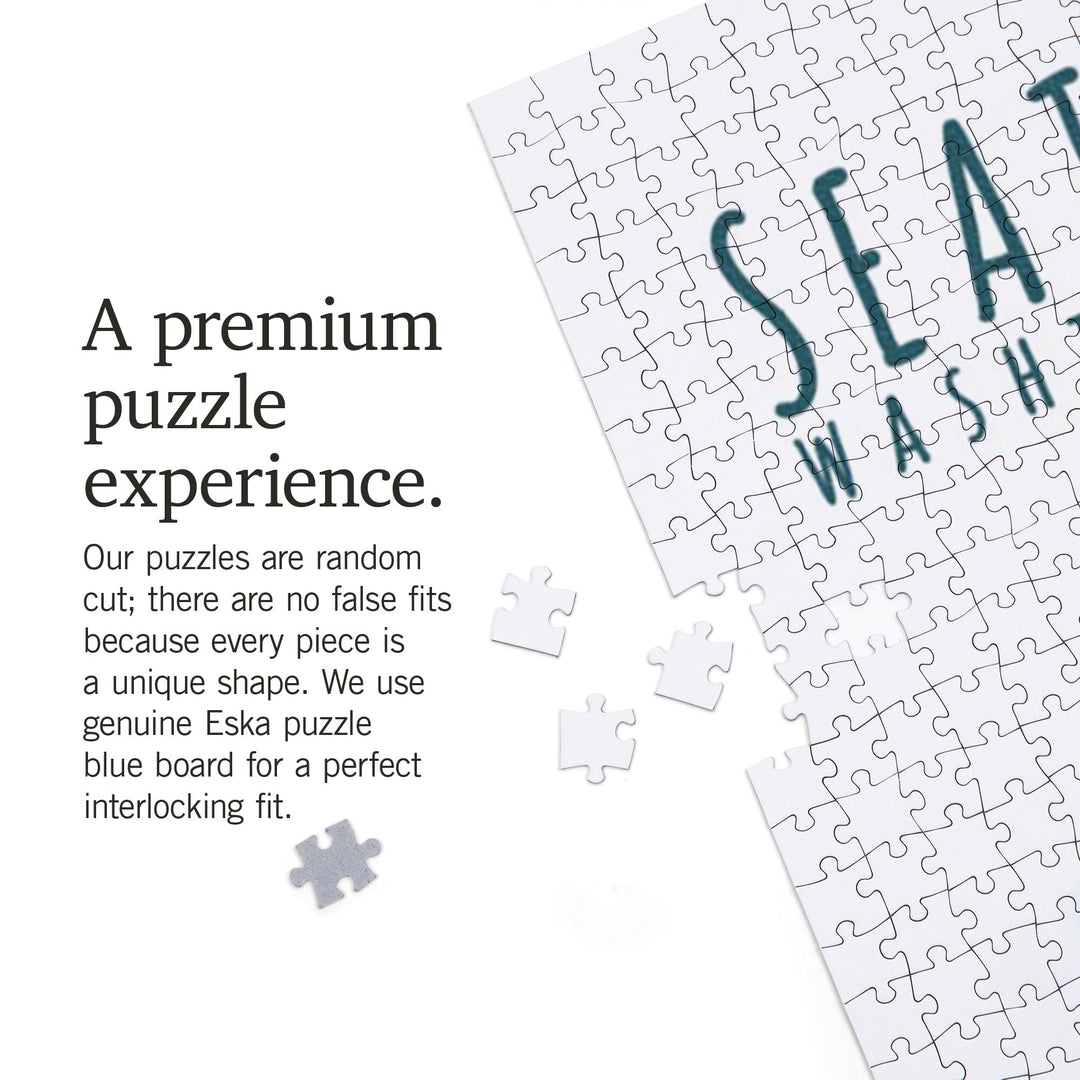 Seattle Skyline, Ferris Wheel, Watercolor, Jigsaw Puzzle Puzzle Lantern Press 