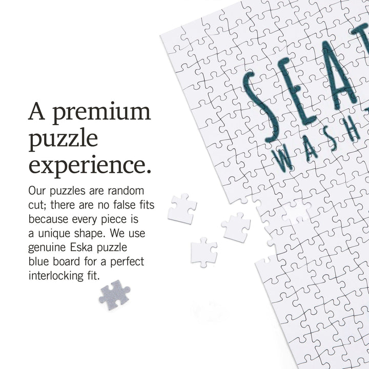Seattle Skyline, Ferris Wheel, Watercolor, Jigsaw Puzzle Puzzle Lantern Press 