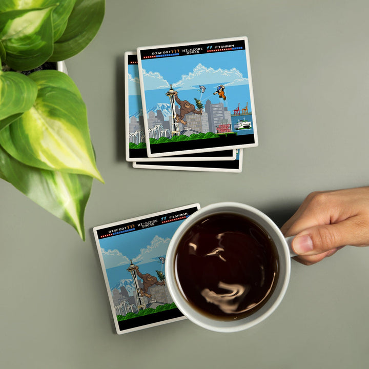 Seattle, Washington, 8-Bit Retro Video Game, Coasters Coasters Lantern Press 