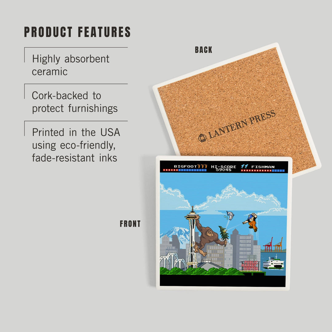 Seattle, Washington, 8-Bit Retro Video Game, Coasters Coasters Lantern Press 