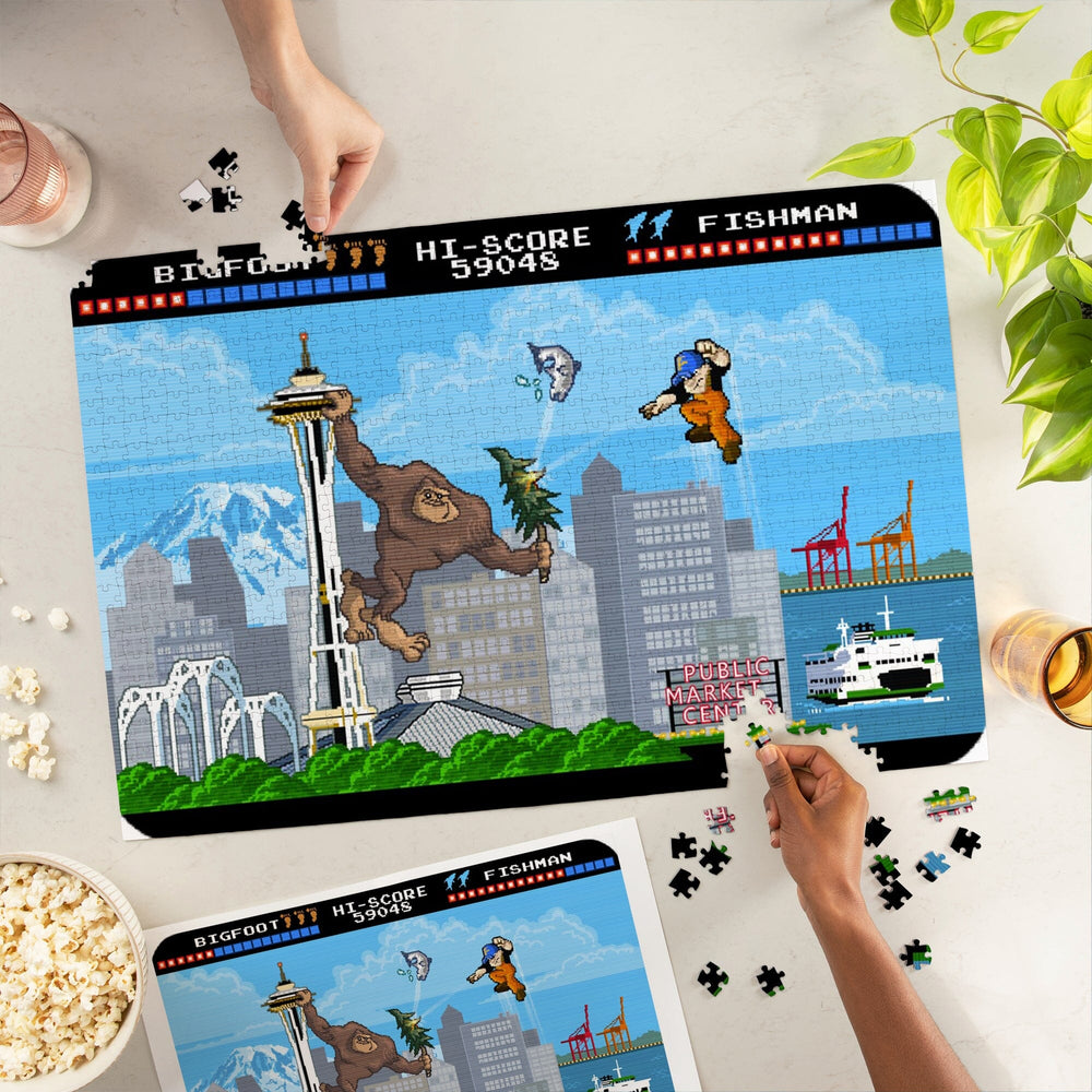 Seattle, Washington, 8-Bit Retro Video Game, Jigsaw Puzzle Puzzle Lantern Press 