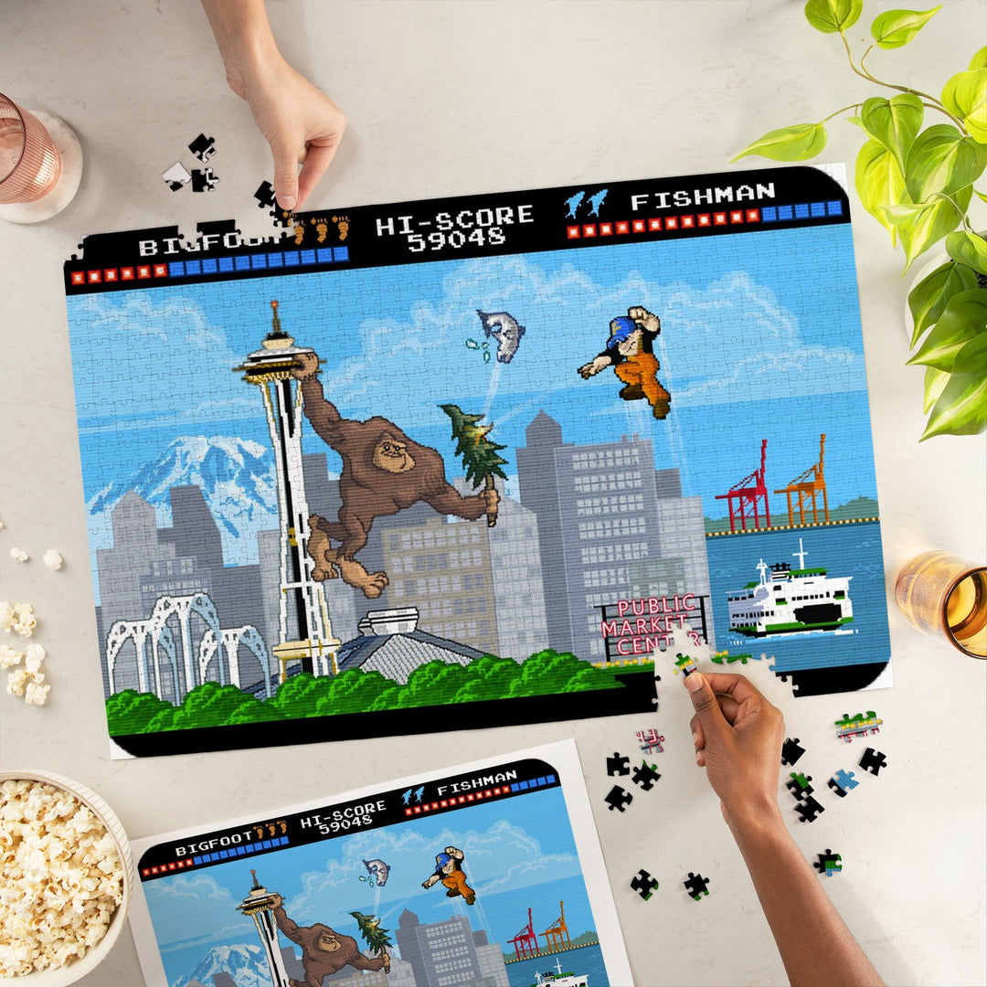 Seattle, Washington, 8-Bit Retro Video Game, Jigsaw Puzzle Puzzle Lantern Press 