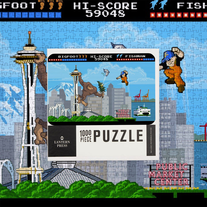 Seattle, Washington, 8-Bit Retro Video Game, Jigsaw Puzzle Puzzle Lantern Press 