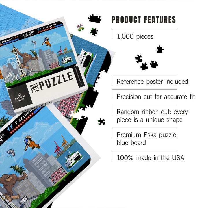 Seattle, Washington, 8-Bit Retro Video Game, Jigsaw Puzzle Puzzle Lantern Press 