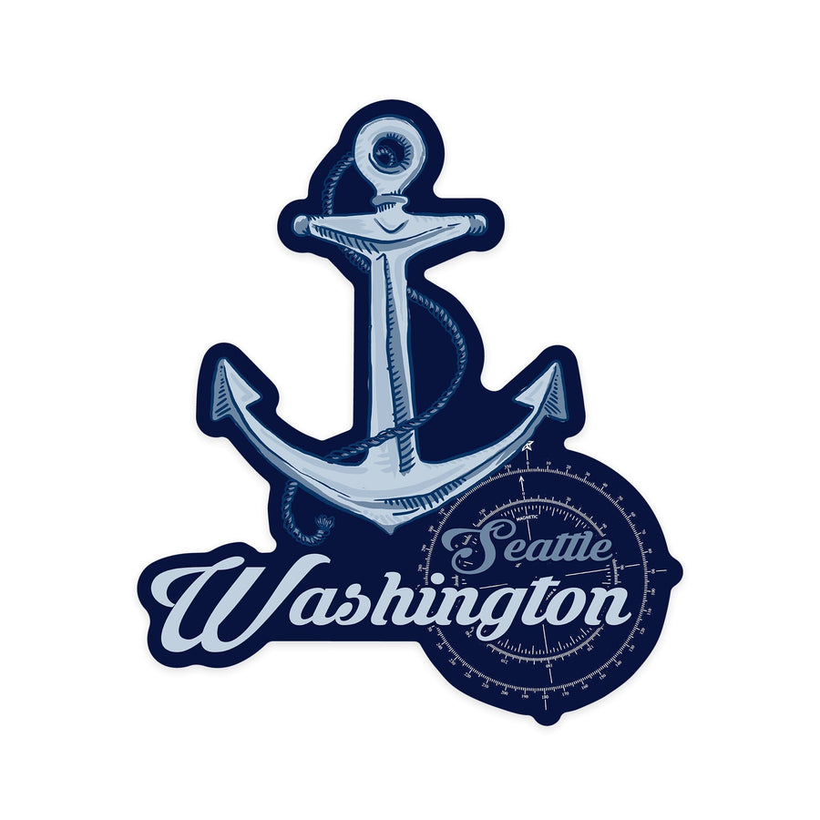 Seattle, Washington, Anchor, Coastal Icon, Contour, Vinyl Sticker Sticker Lantern Press 