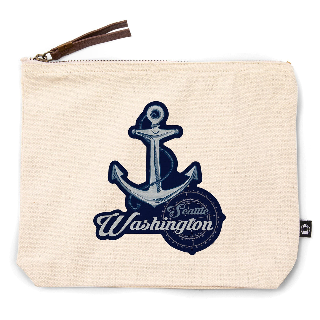 Seattle, Washington, Anchor, Coastal Icon,, Organic Cotton Zipper Pouch, Go Bag Go Bag Lantern Press 