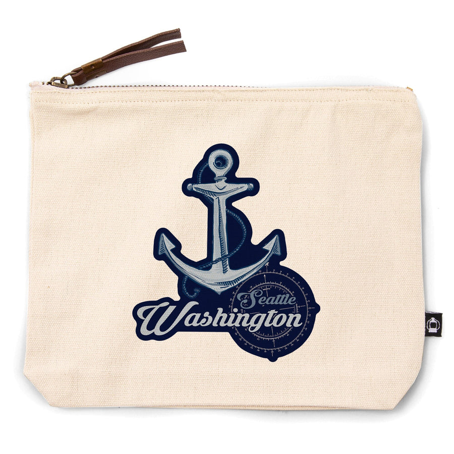 Seattle, Washington, Anchor, Coastal Icon,, Organic Cotton Zipper Pouch, Go Bag Go Bag Lantern Press 